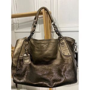 Prada Milano Leather Shoulder Bag Tote Metallic Ombre Leather